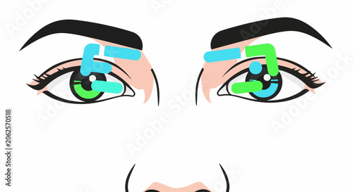 stylized illustration of the upper face of a person with green eyes and makeup