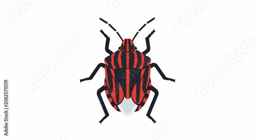 Stylized insect with red and black stripes on white background