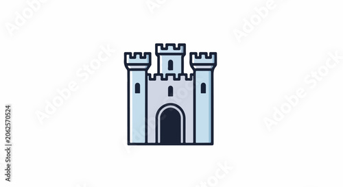 Stylized isometric castle with crenellated turrets and arched entrance