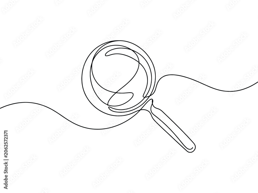 Obraz premium Magnifying glass search concept with smooth lines and continuous drawing effect for exploration