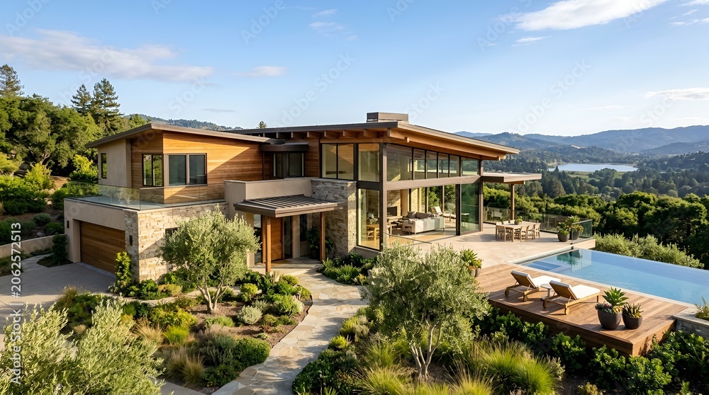 Fototapeta premium Luxury Modern Estate with Infinity Pool and Scenic Views
