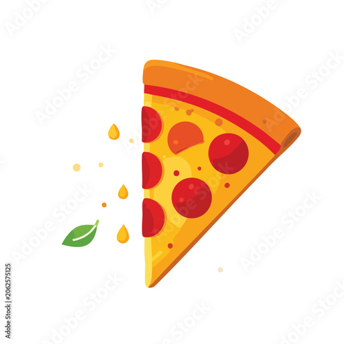 A single delicious slice of pepperoni pizza with a fresh basil leaf.