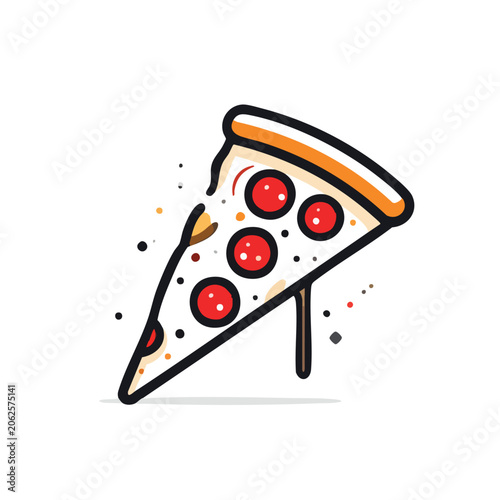 Cartoon style illustration of a single slice of pepperoni pizza.