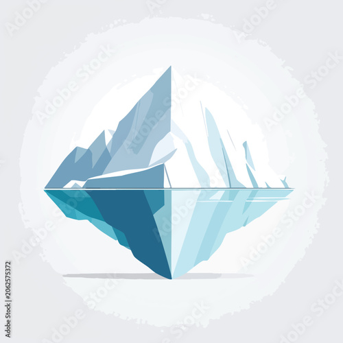 Stylized Vector Illustration of an Iceberg Floating in Water.