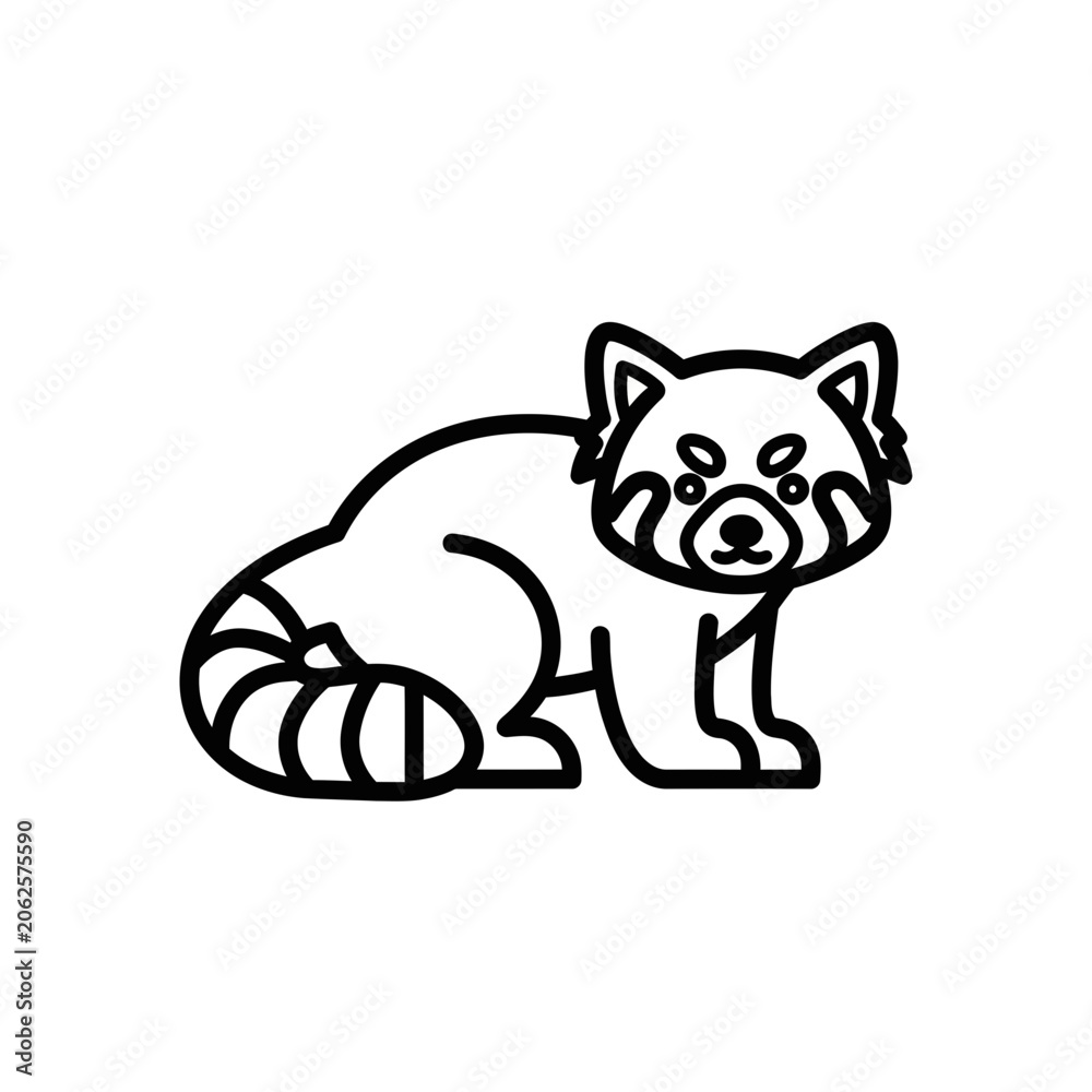 Fototapeta premium Cute Red Panda Outline Icon, Stylized Animal Illustration