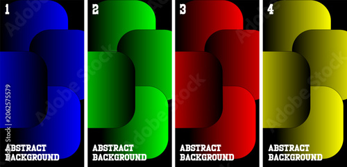 Abstract background set with 4 colorful vertical banners, modern geometric gradient shapes in blue green red and yellow, minimalist vector layout