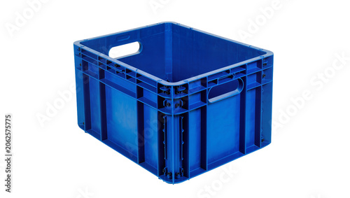 Fotografie Blue plastic storage crate with handles
