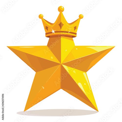 Golden Star Wearing a Royal Crown Illustration.