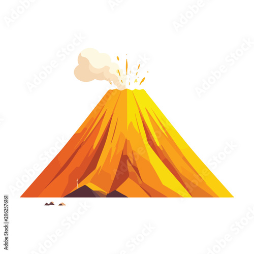Abstract geometric vector illustration of an erupting volcano with smoke.