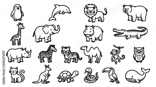 Canvas Print Animals Including Penguin, Dolphin, Lion, Bear, Giraffe, Elephant, Hippo, Crocod
