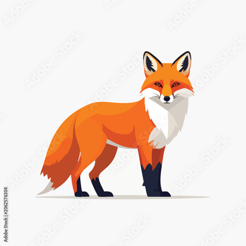 Full body illustration of a standing red fox on a white background.
