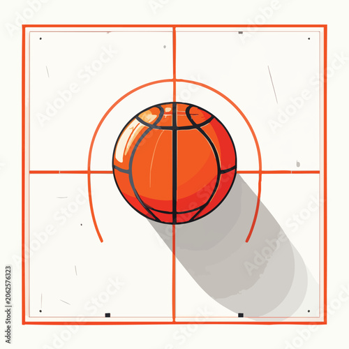 Orange Basketball Ball Centered on a Sports Court Illustration.