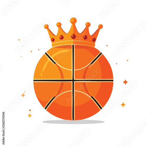 Basketball with golden crown illustration icon.