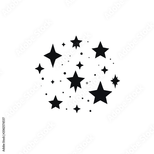 Black and white hand drawn star cluster icon.