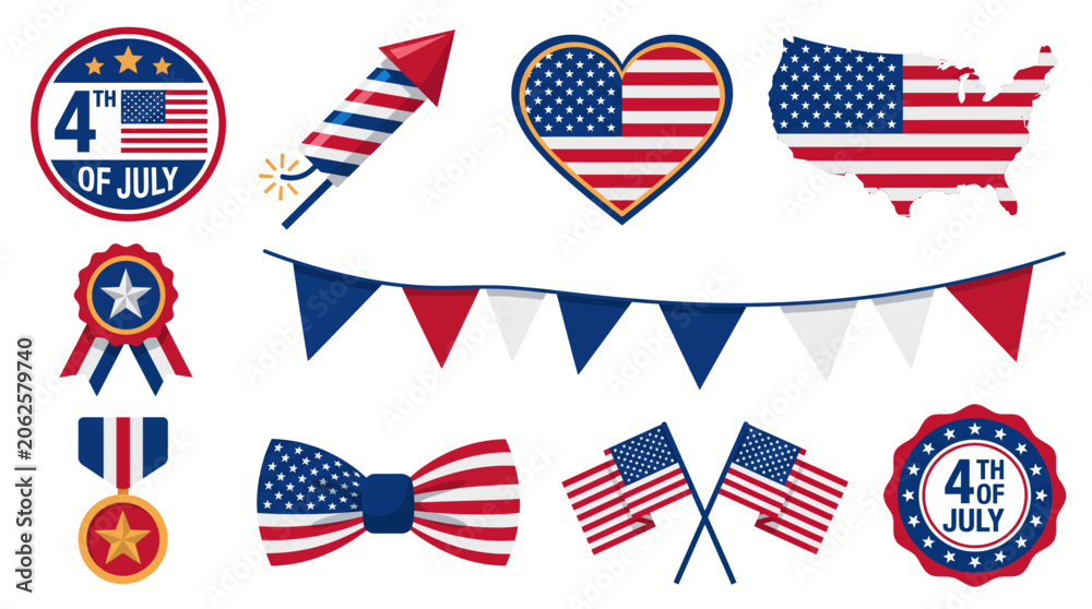 Obraz premium Set of 4th of july independence day vector elements