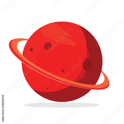 Stylized cartoon red planet with rings illustration.