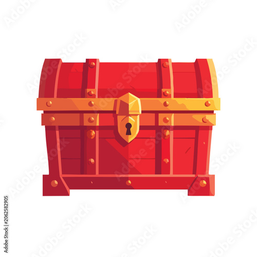 Stylized Red Treasure Chest with Golden Metal Accents.