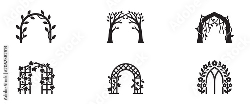 Fotografía Garden arch and wedding arbor icon set