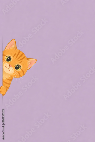 Cute animal peeks from behind on a purple wallpaper for handphone