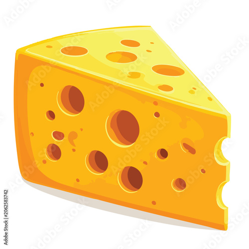 A delicious wedge of Swiss Emmental cheese with holes.