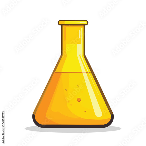 Cartoon Style Yellow Liquid Laboratory Erlenmeyer Flask Icon.
