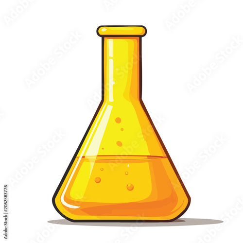 Illustration of a yellow liquid inside a laboratory flask.