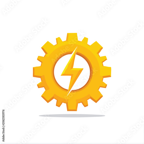 Yellow gear icon with lightning bolt symbol representing energy and engineering.