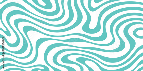 Seamless Abstract Flowing Turquoise Contour Lines on White Background