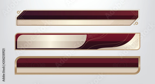 elegant lower third banners in luxury maroon and gold. Designed with geometric lines, subtle gears, tech circuits, and dots