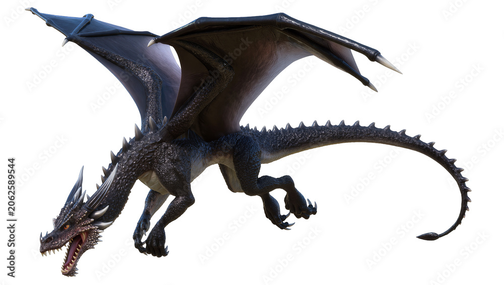 Fototapeta premium Dark fantasy dragon with open mouth and sharp claws