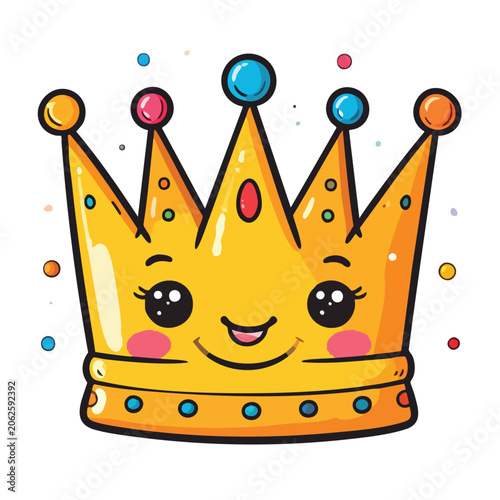 Cute Kawaii Gold Crown Cartoon Illustration.