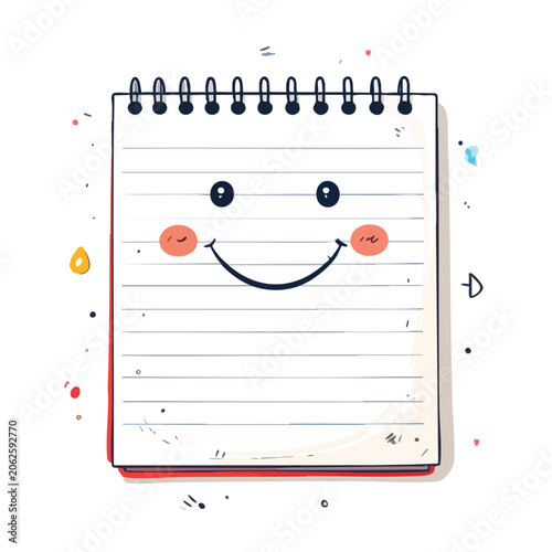 A cute cartoon spiral notepad with a happy smiling face.