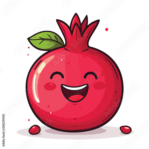 Cute cartoon pomegranate character with a happy smiling face.
