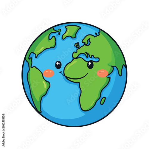 Cute cartoon Earth character with a happy smiling face.