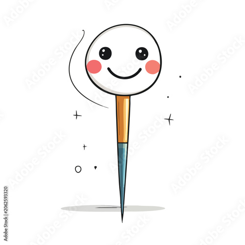 Cute Cartoon Sewing Needle Character with Smiling Face.