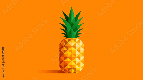 Schilderij op canvas A vibrant, low-poly illustration of a ripe pineapple with its spiky green crown,