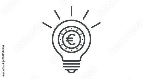 Euro Coin Inside Lightbulb Concept, Financial Idea, Investment Symbol Icon