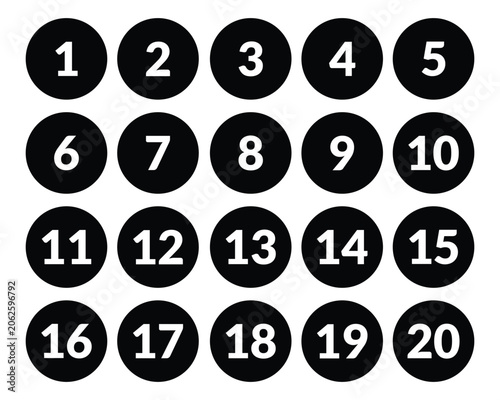 Fotografie round numbers 1-20 icon set
