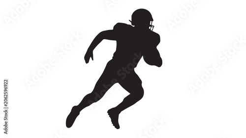 American football player silhouette, running athlete icon, sports illustration, black and white graphic