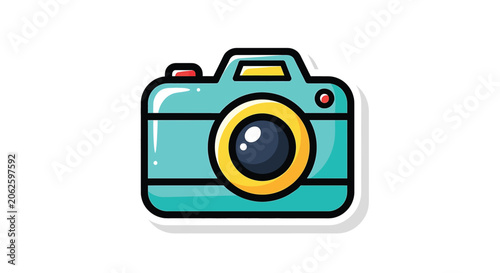 Teal Camera Icon With Yellow Lens.