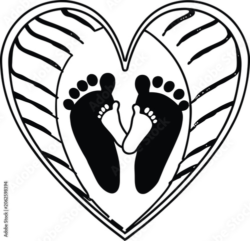 Abstract Infant Heart Logo With Baby Feet Silhouette