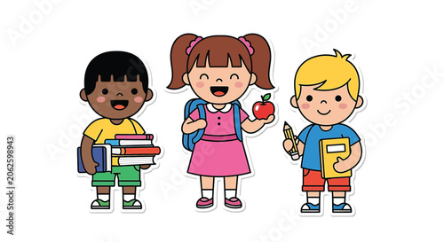 Three children standing in a row.