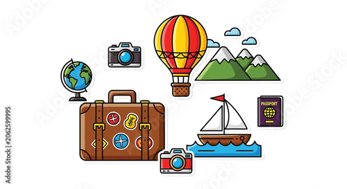Travel and vacation icons set.