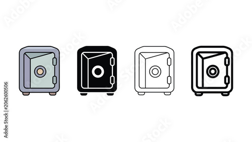 Tableau sur toile Four different colored safe boxes on white background