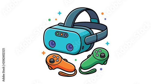Virtual reality gaming headset and controllers 1.
