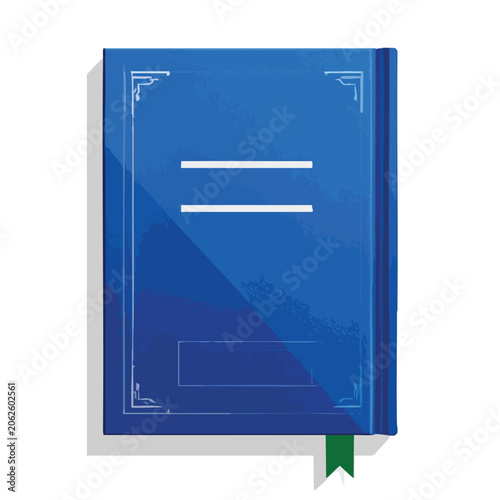 A vintage style blue hardcover book with a bookmark.