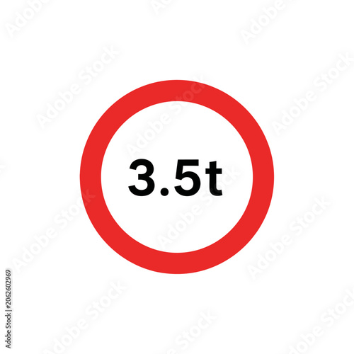 Weight Restriction Sign: 3.5t limit, isolated on white background