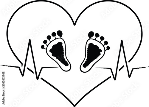 Heart Wave Symbol With Child Footprint Design