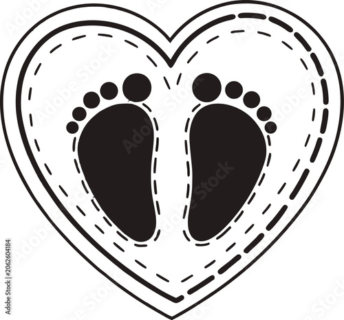Heart Symbol With Soft Baby Feet Illustration
