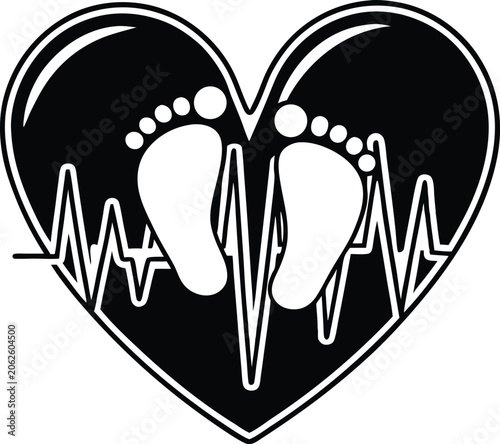 Heart With Pulse Wave And Baby Feet Logo